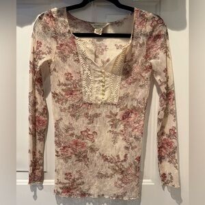 Denim & Supply Ralph Lauren Lace Floral Bohemian Long Sleeve Top Sz S